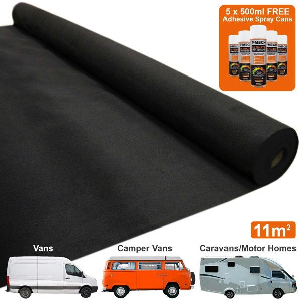 T-mech Van Carpet Lining / Black & 5 Adhesive Cans