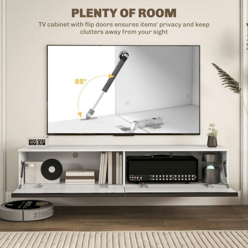 Wyld Haus Disa 160cm High Gloss White Floating TV Cabinet For Screens Up To 70 Inches
