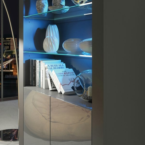 Mex Furniture Tall Display Cabinet 170cm Grey Gloss Doors – Free LED Lights