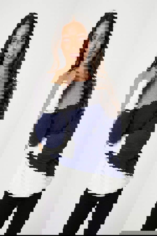 Navy | Colour Block Relaxed Knit Sweater