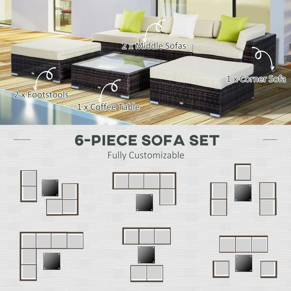 Wyld Haus Baka Brown Rattan 9 Seater Outdoor Sofa And Coffee Table Set With Cream Cushions