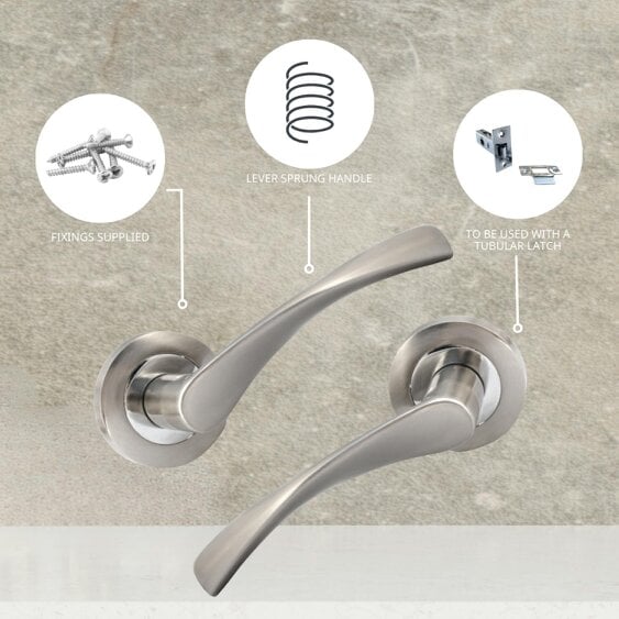 EDH Door Hardware EDH Duo Twist Door Handles – Satin Chrome Lever on Round Rose – Modern Internal Door Handles 4 Pairs