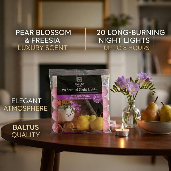 Baltus Pear Blossom & Freesia Scented Tealight Candles, Pack of 20, Up to 8 Hour Burn Time