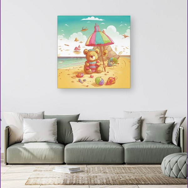 Warren Reed Lucky Teddy Bear On A Beach Holiday Canvas