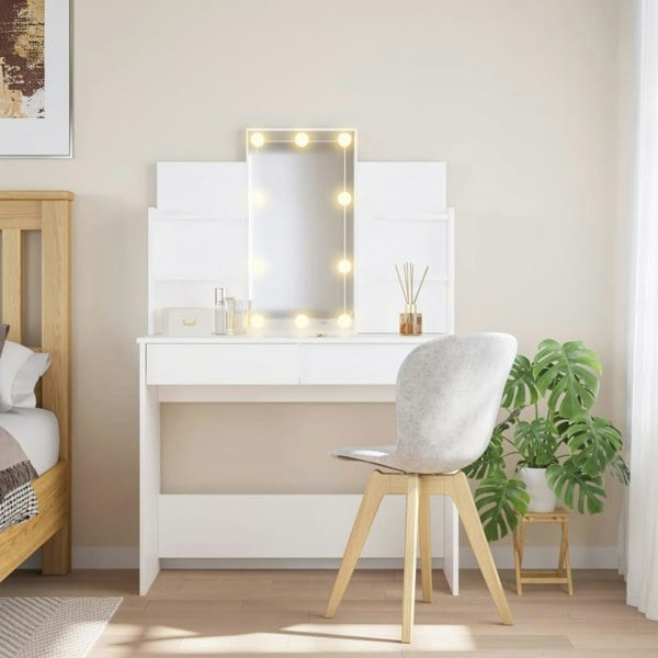 Berkfield Dressing Table with LED Lights White 96x40x142 cm