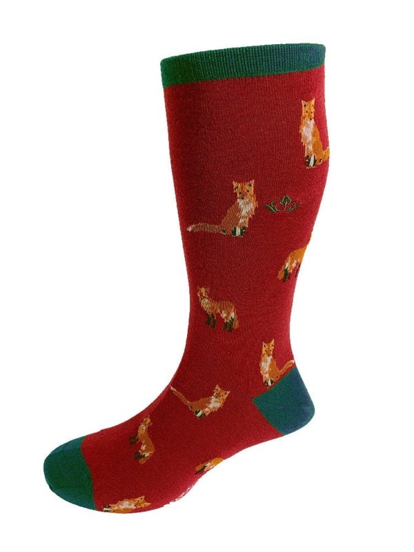 FOX MOTIF SOFT COTTON SOCKS – WINE