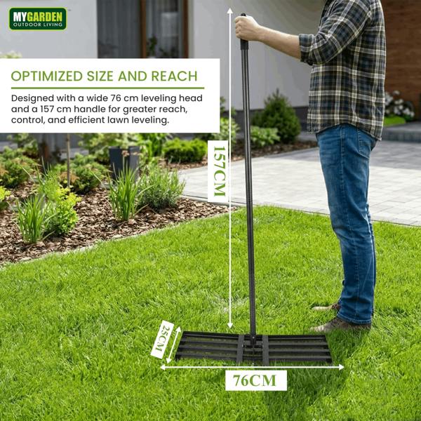 My Garden Outdoor Living My Garden Levelling Rake 1.57M - Foldable Garden Soil Leveling Rake with Tiltable Handle - 76 x 25cm Steel Leveller Tool