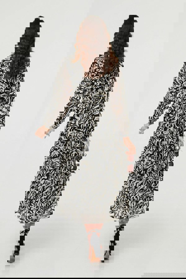 Black | Printed Layered Long Sleeve Maxi Dress
