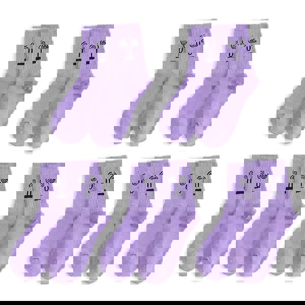 Anyfootwear 5 Pairs Purple Unisex Funny Kawaii Socks 5–9