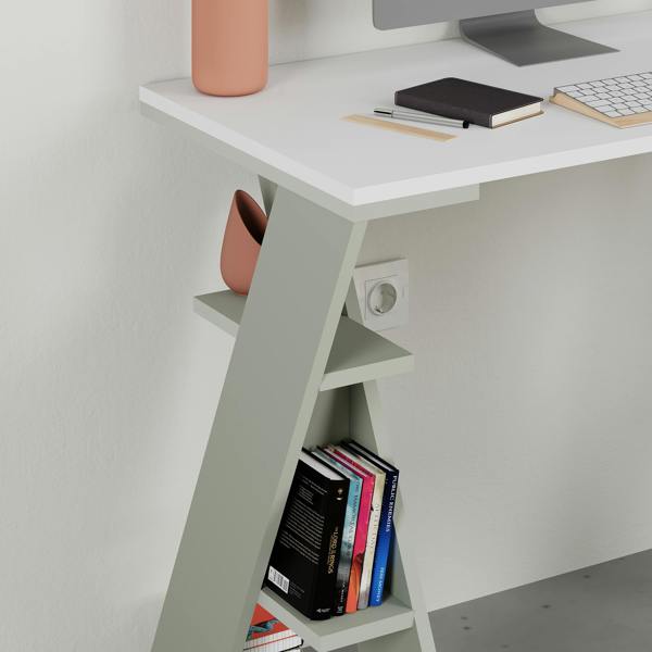 Decortie Modern Papillon 106cm Working Desk Particleboard 3 Mini Shelves, Cross Design Legs H75xW106cm
