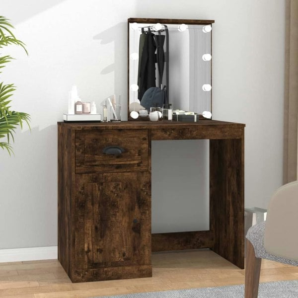 Berkfield Dressing Table with LED Smoked Oak 90x50x132.5 cm Engineered Wood