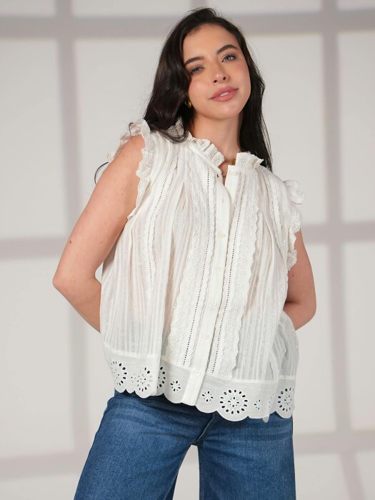 Rose & Nancy Jean Ivory Cotton Lace Trim  Pretty Swing Top