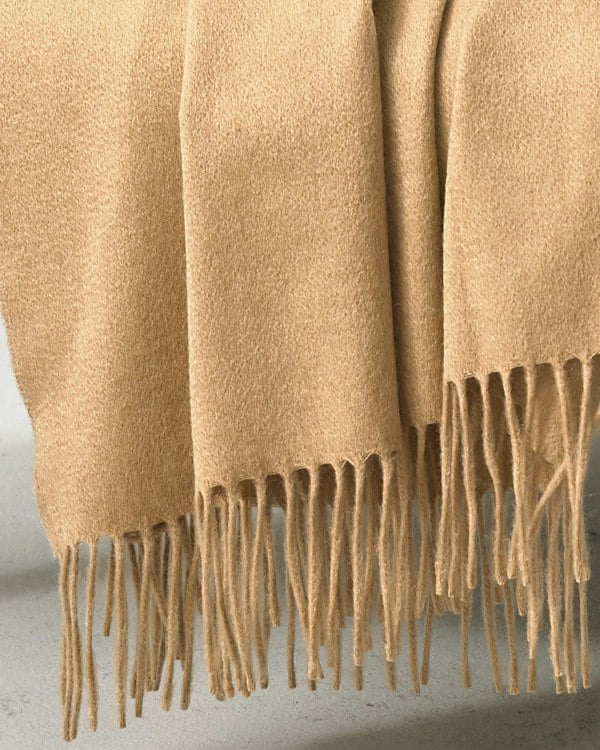 Beige Cashmere Throw Classic Tassel Hem Ripple