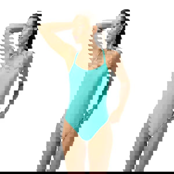 Teal Speedo colourblock racerback swimsuit with scoop neckline