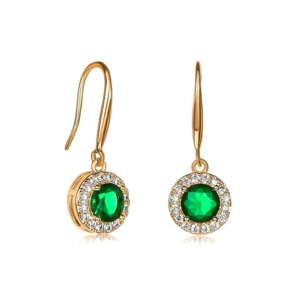 Zavana Gold Plated Round Green Halo Drop Earrings with Cubic Zirconia Stones for women