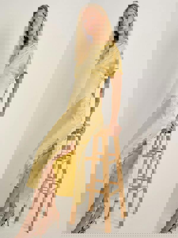 GWD Rowana Yellow Satin Lace Detail Maxi Dress