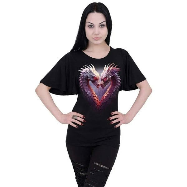 Spiral Direct Womens/Ladies Heart Of Dragons Boat Neck Batwing Top - Black