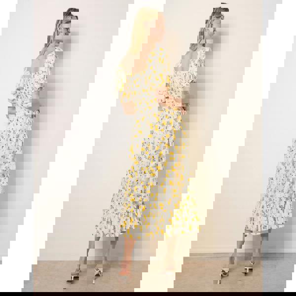 Blue Vanilla Ditsy Floral Poplin Milkmaid Midi Dress