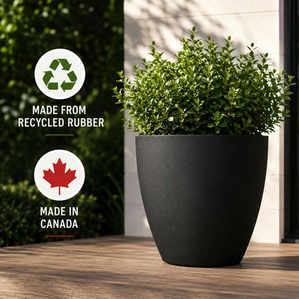 Nicoman Madison Black Smooth Recycled Rubber Plant Pot