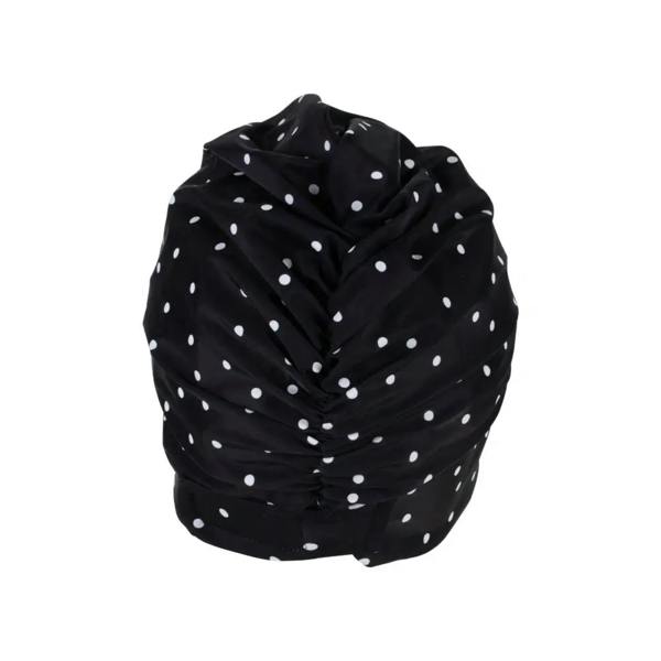 Black polka dot fabric swim cap with white dots, stretchy Fashy style