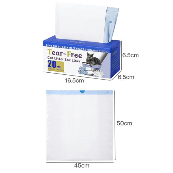 Skylos Cat Litter Bags Auto Scoop Bin Liners Heavy Duty Drawstring 40 Pack Blue