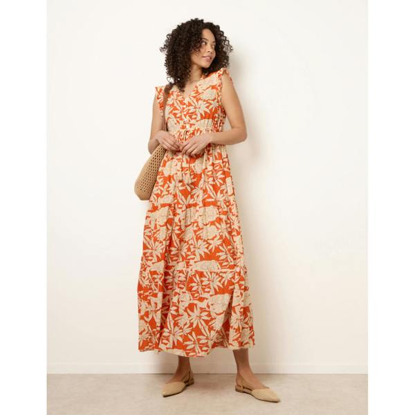 Blue Vanilla Button Frill Sleeve Dress