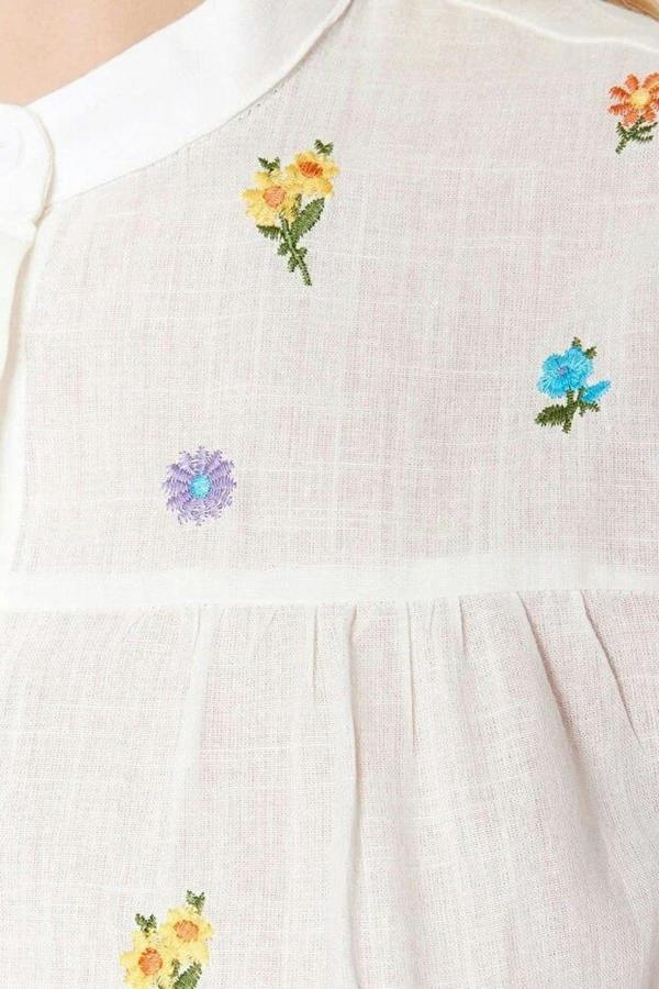 Floral Embroidered Oversize Woven Shirt