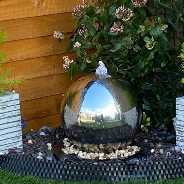 Tranquillity Water Features 30cm Stainless Steel Sphere Modern Metal Water Feature