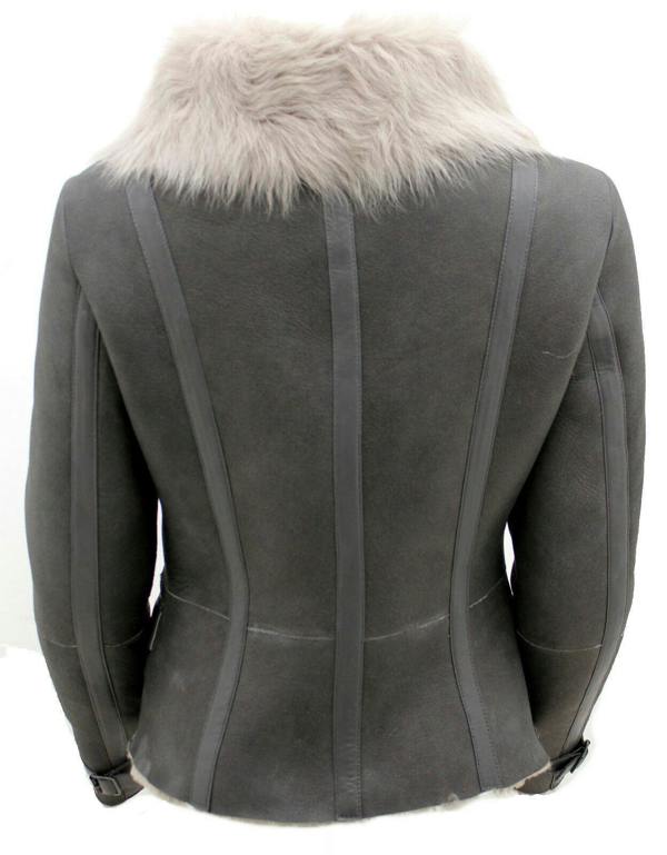 Infinity Leather Womens Grey Toscana Shearling Flying Jacket-Teresina
