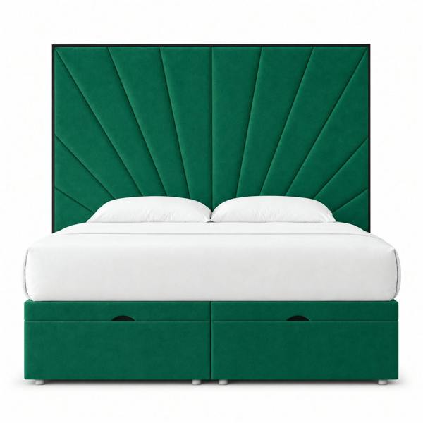 Great British Beds Mercer Divan Ottoman with Contrast Piping - Green Plush