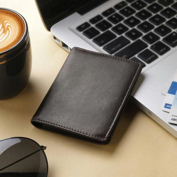 flat lay view of brown leather  wallet for men nico tuscan