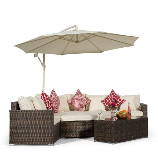Giardino Santorini L Shape Modular 5 Seat Rattan Corner Sofa Set With Daybed Ottoman & Coffee Table