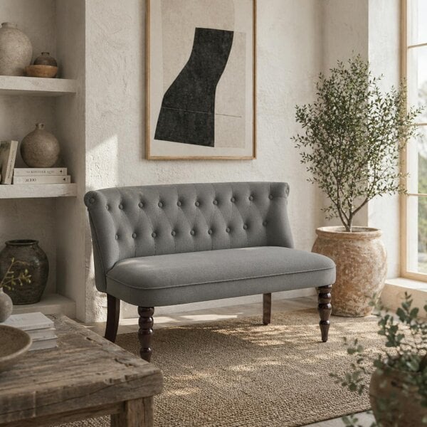 Wyld Haus Nolali Velvet Grey Diamond Button Tufted Wingback 2 Seater Sofa