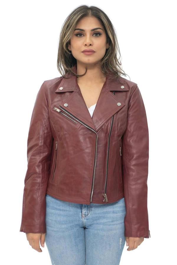 Infinity Leather Womens Leather Classic Biker Brando Jacket-Baku