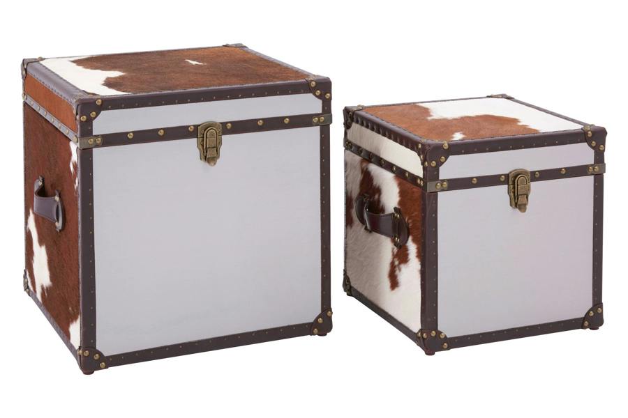 Fifty Five South Kensington Townhouse Brown And White Genuine Cowhide Storage Trunk Set