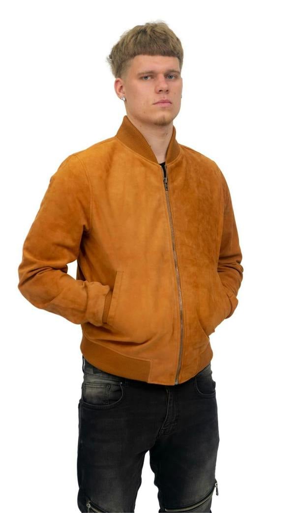 Infinity Leather Mens Retro Goat Suede Varsity Leather Bomber Jacket-Athens