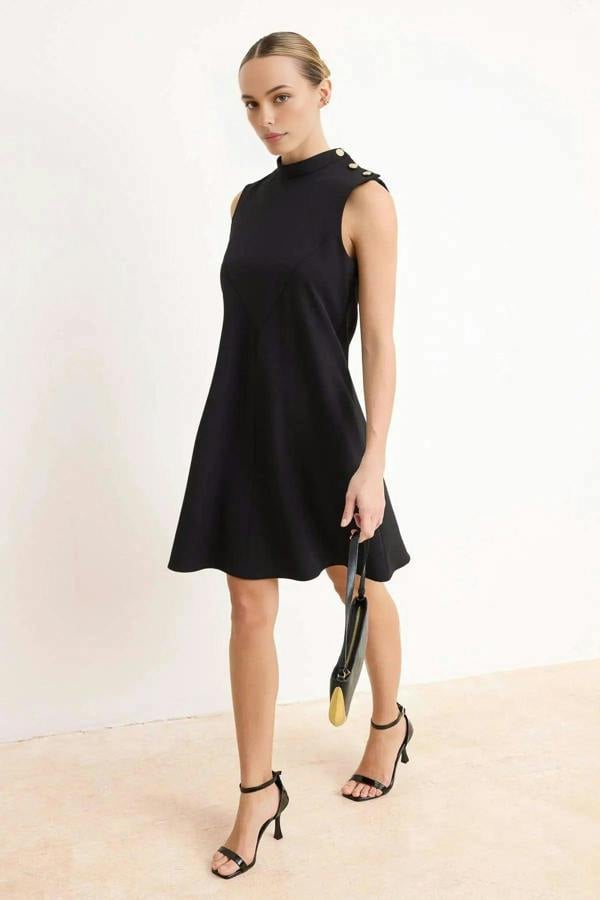 WOVCOR Solid Button Detail Mini Woven Dress