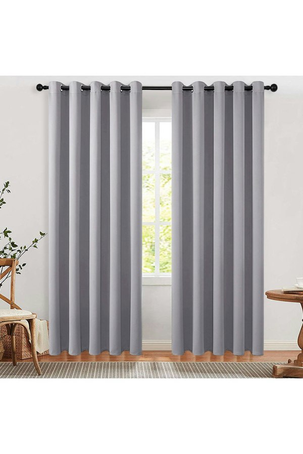 Living and Home 2 Panels Grey Blackout Curtains Polyester Drop Eyelet Curtains for Bedroom and Living Room, 168cm W x 229 cm H