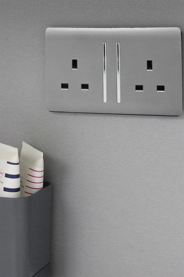 Trendi Switch 2 Gang Long Switched Plug Socket in Light Grey