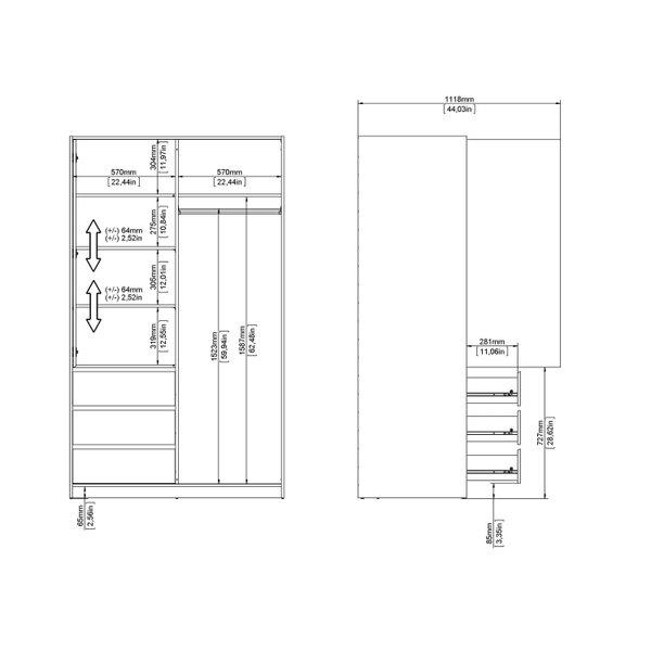 Wyld Haus Budapest White Wooden Wardrobe 2 Doors 3 Drawers