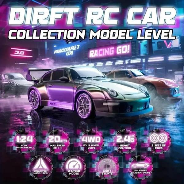 Dyzi Remote Control Drift Car LED Lights High-Speed 4WD Rechargeable Toy