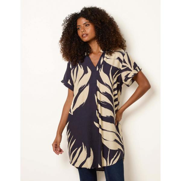 Blue Vanilla Palm Print Tunic Top