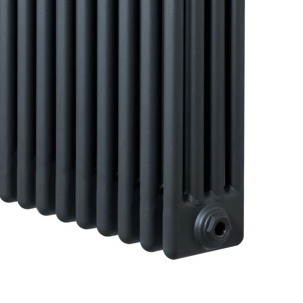 Traditional anthracite 4 column radiator, 300 x 1010mm, featuring a sleek, ribbed design and a matte finish for a modern look