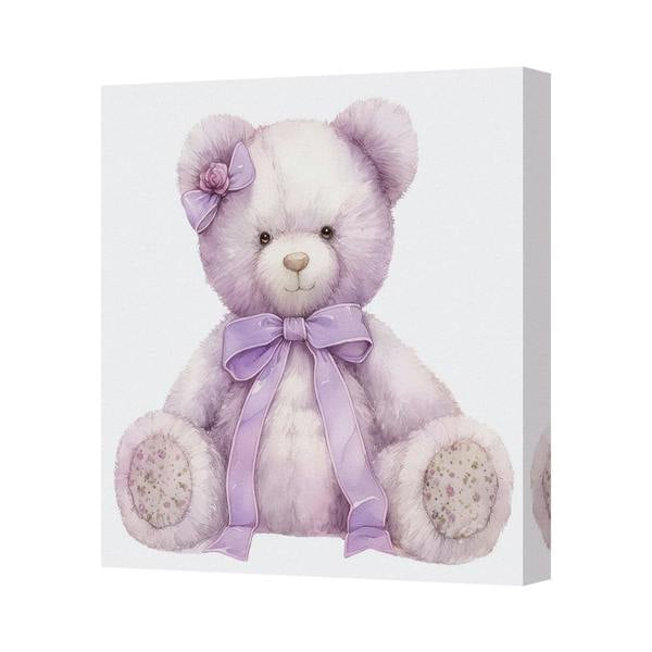 Benjamin Tate Design Lavender Teddy Bear Canvas Art Print With Purple Ribbon Bow