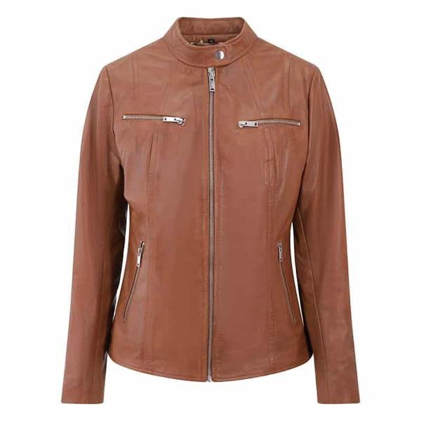 PRIMEHIDE Women’s Brown Leather Biker Jacket – Celine