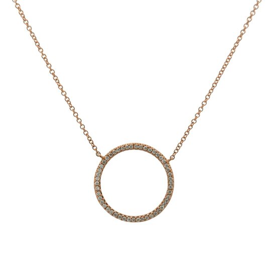 Reeves & Reeves 14K Large Solid Gold and Diamond Open Circle Necklace