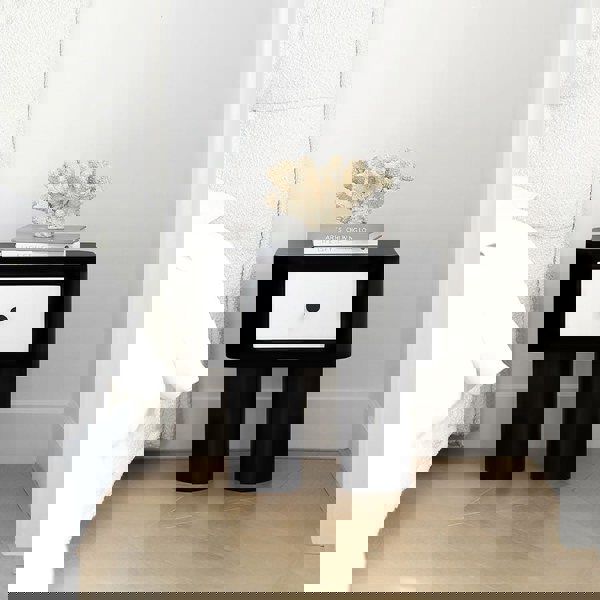 Seymour Bedside Table, Black and White - slim dining table