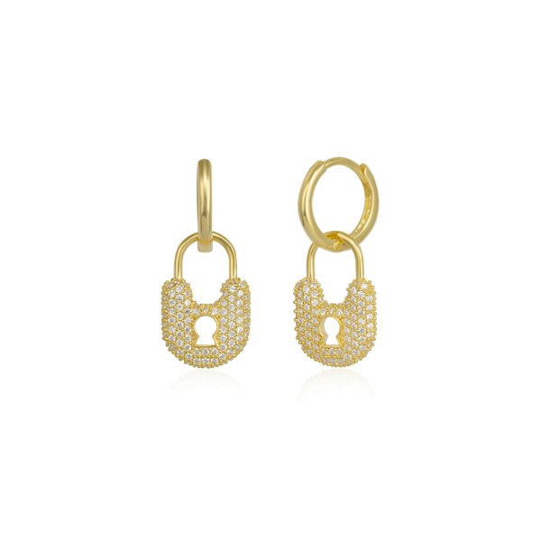 Spero London Lock Gold Color Hoop Sterling Silver Earrings