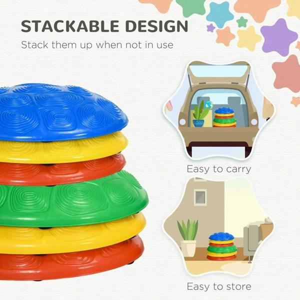 Stackable kids stepping stones, colorful non-slip pads shown stacked for storage