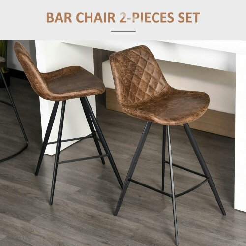 Wyld Haus Suvedi Microfiber Brown Quilted Tub Bar Chairs Set Of 2 With Steel Frame And Footrest